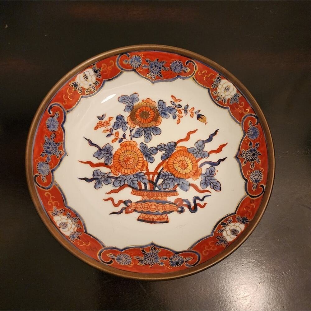 Antique Japanese Porcelain Bowl Wrapped with‎ Brass Jares Hand Painted Hong Kong